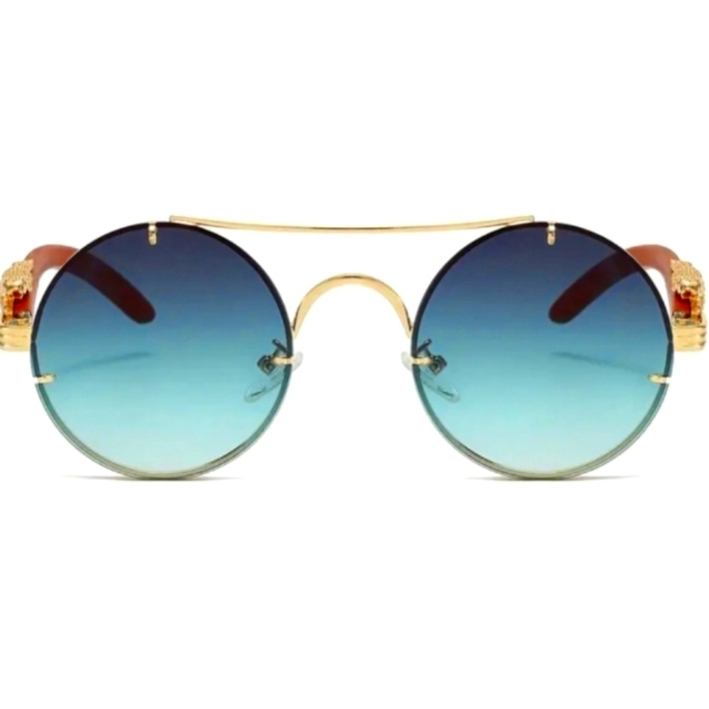 Gold and Green Gradient Round Sunglasses